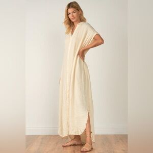 Elan Ivory Textured Button-Up Kafton Dress